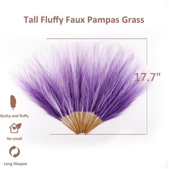 Pampas Grass Small, 30 Pcs 17" Faux Pampas Grass Short Decor, Pompas Grass - Picture 2 of 7